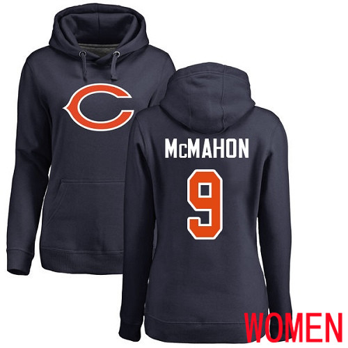 Chicago Bears Navy Blue Women Jim McMahon Name and Number Logo NFL Football 9 Pullover Hoodie Sweatshirts